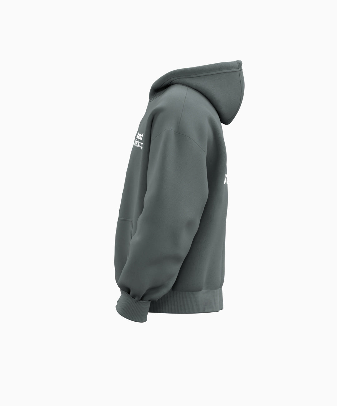 Gray hoodie with a brand logo on a white background