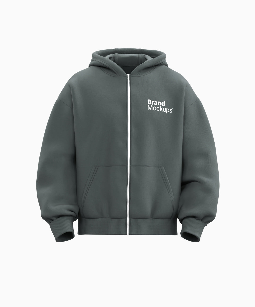 Gray hoodie with a brand logo on a white background