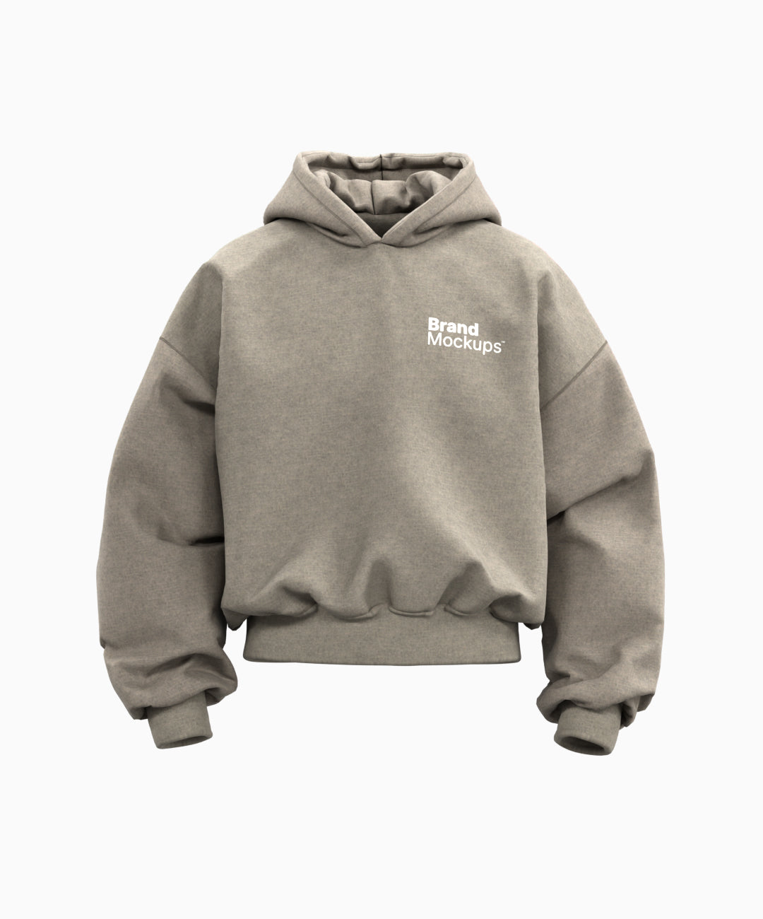 Gray hoodie with 'Brand Mockups' text on a white background