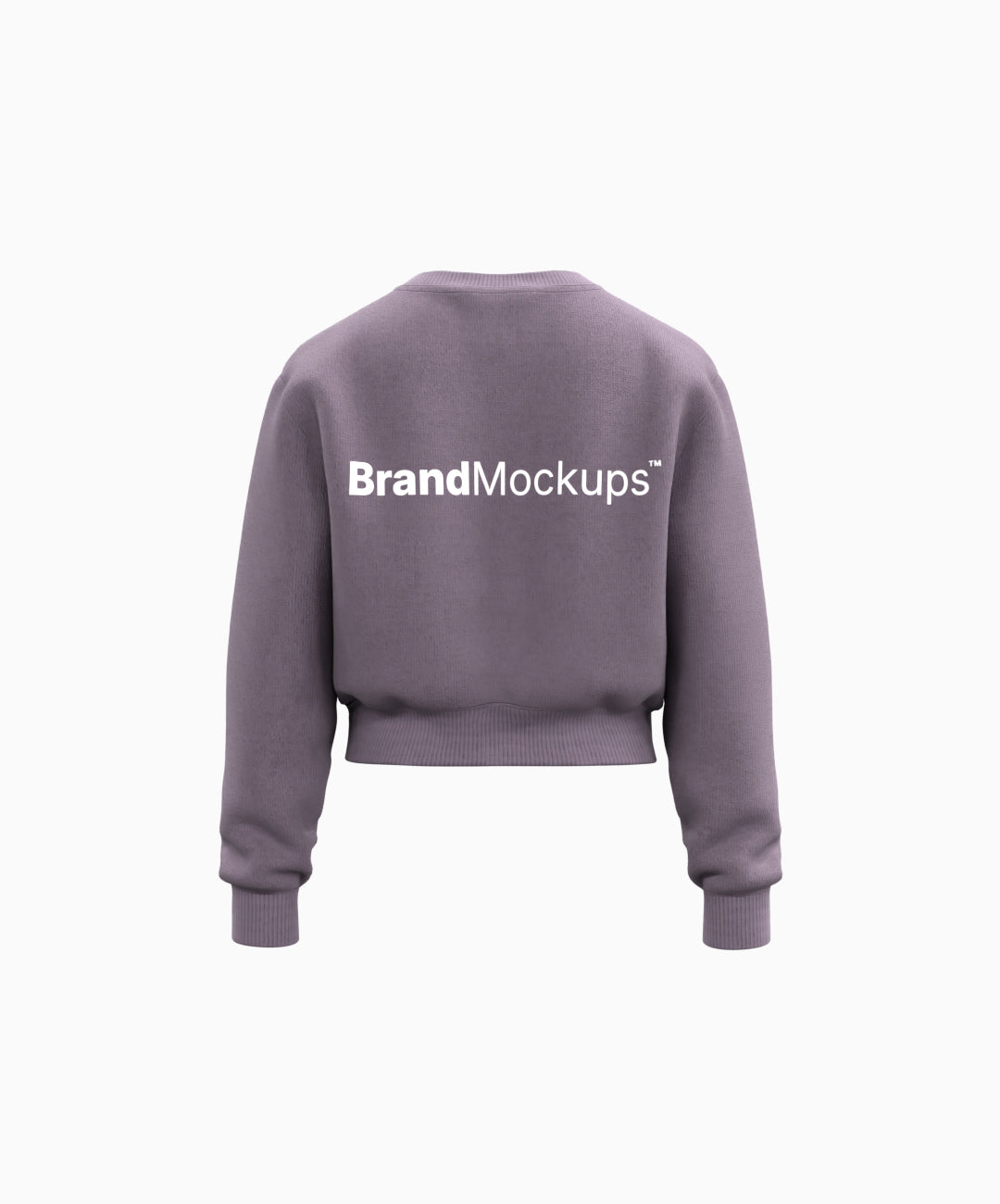 Purple sweatshirt with 'Brand Mockups' text on the back against a white background