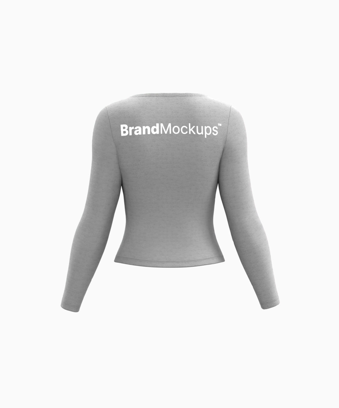 Gray long-sleeve shirt with 'Brand Mockups' text on a white background