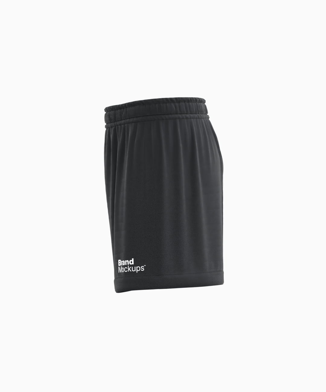 Black shorts with a brand logo on a white background