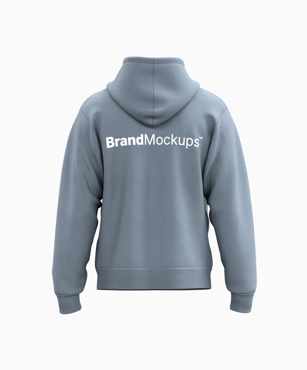 Gray hoodie with 'Brand Mockups' text on the back against a white background