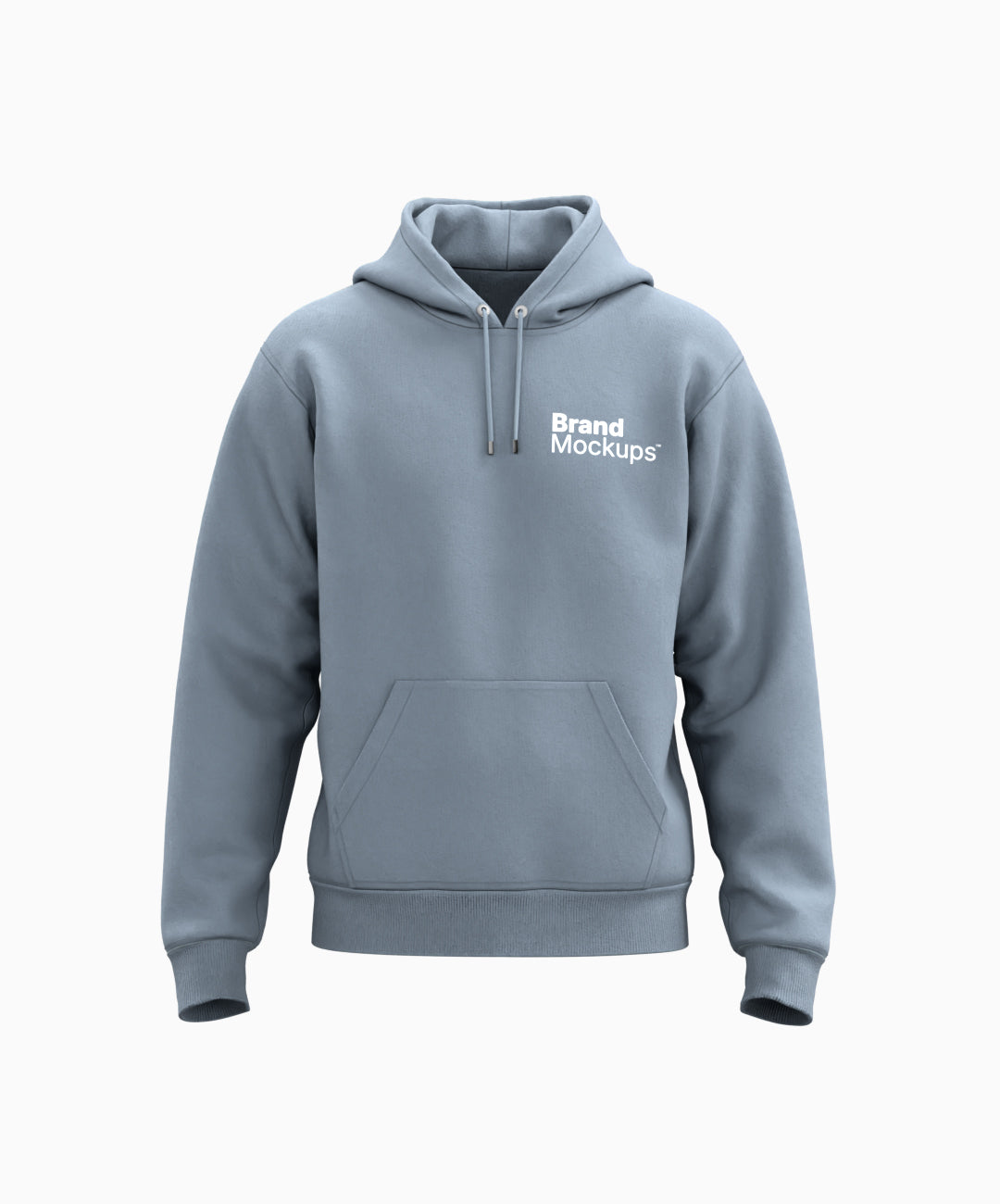 Gray hoodie with 'Brand Mockups' text on a white background