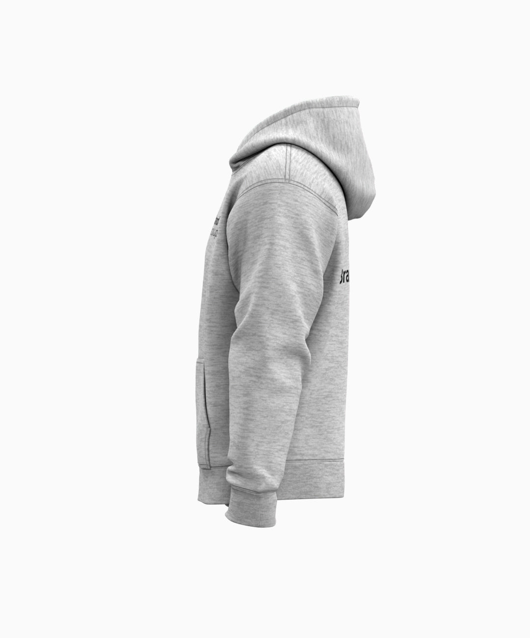 Gray hoodie side profile on a white background