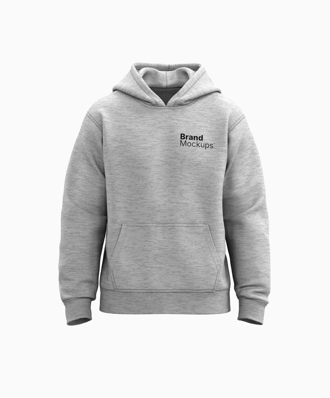 Gray hoodie with 'Brand Mockups' text on a white background