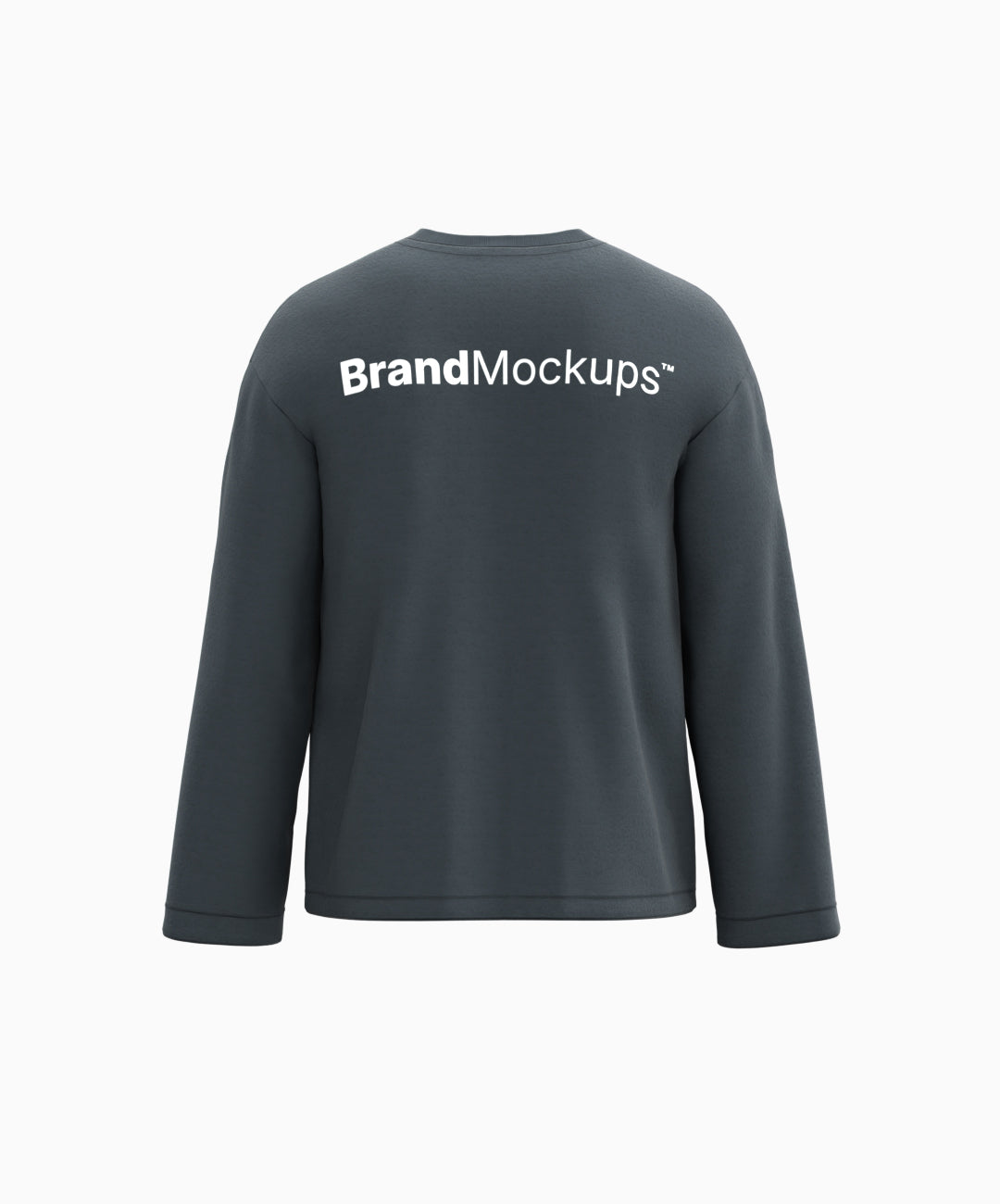 Black long-sleeve shirt with 'Brand Mockups' text on a white background