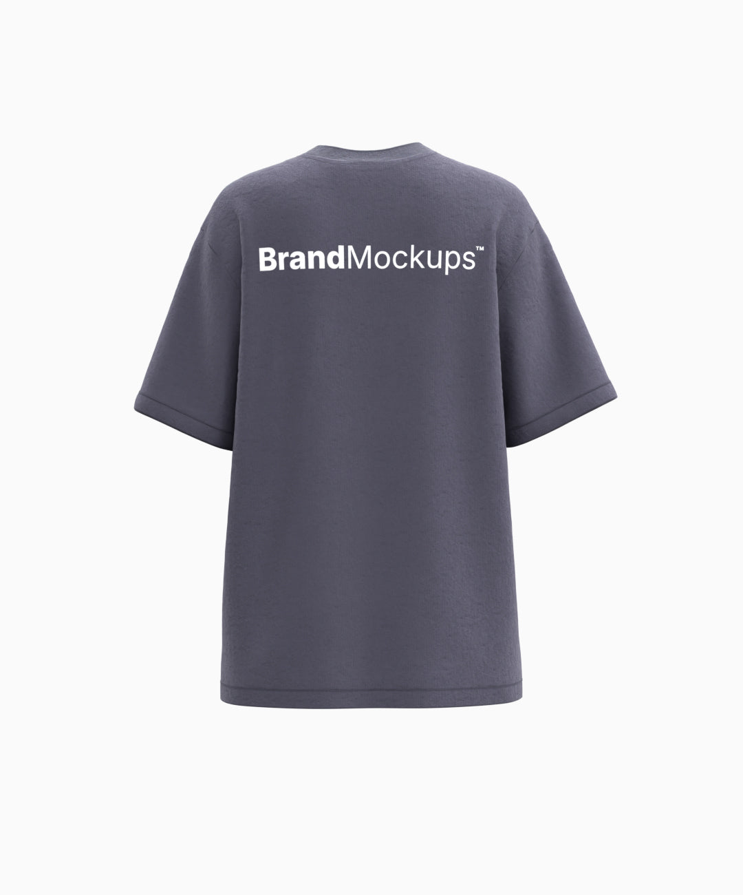 Gray t-shirt with 'Brand Mockups' text on the back against a white background