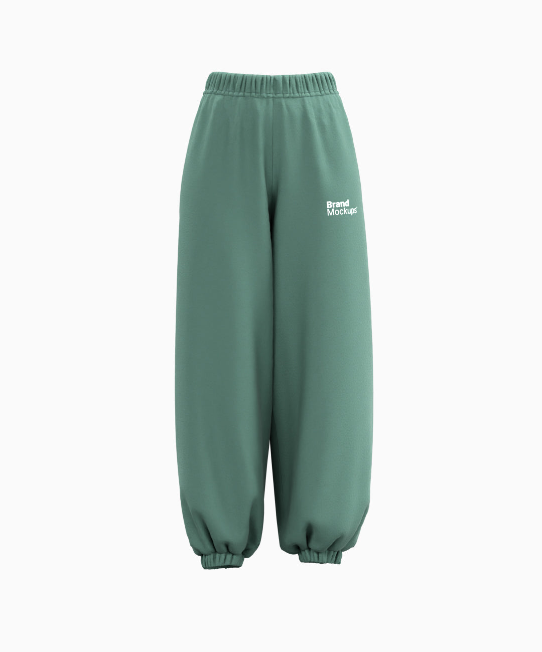 Green sweatpants with a brand logo on a white background