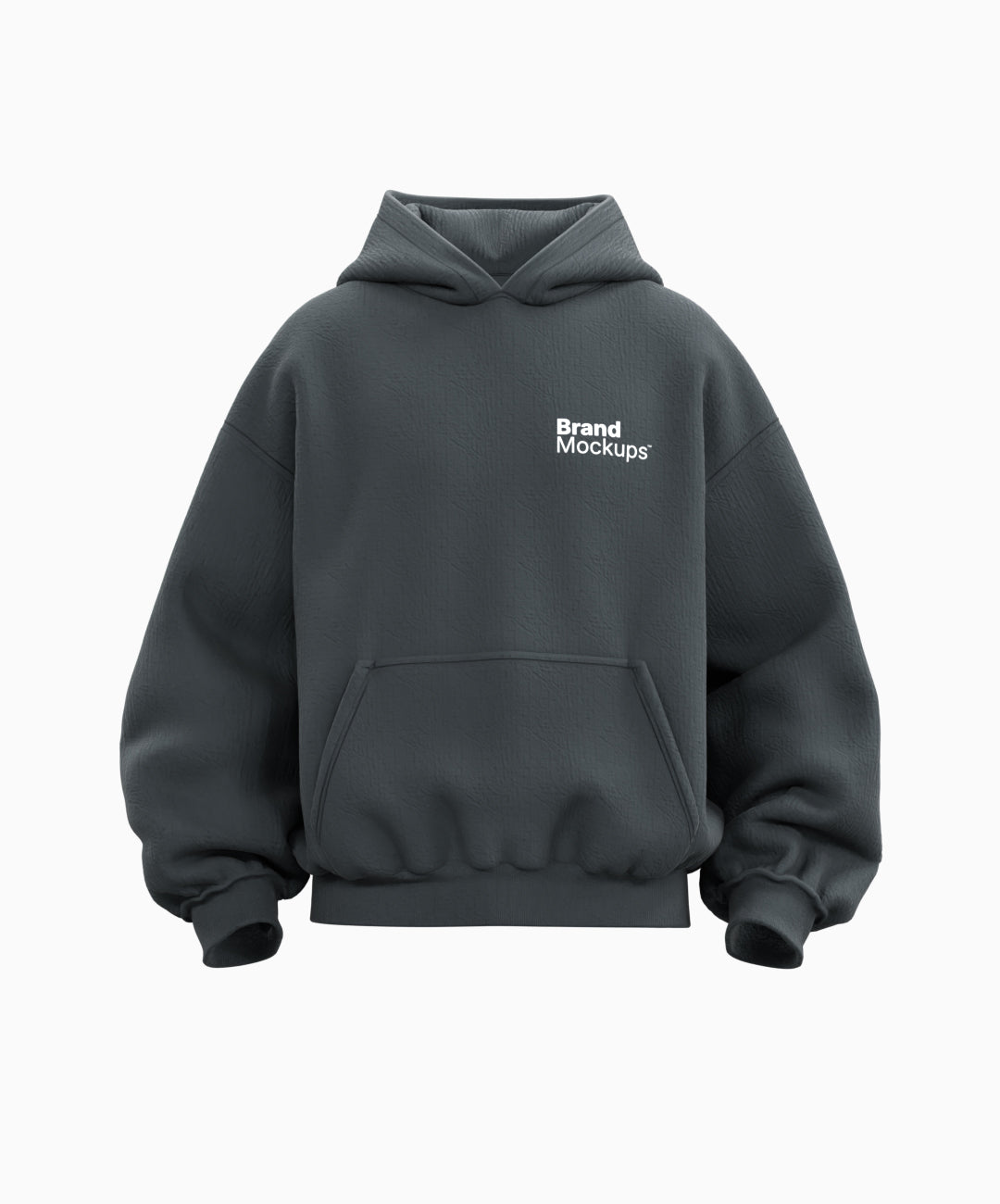 Gray hoodie with 'Brand Mockups' text on a white background