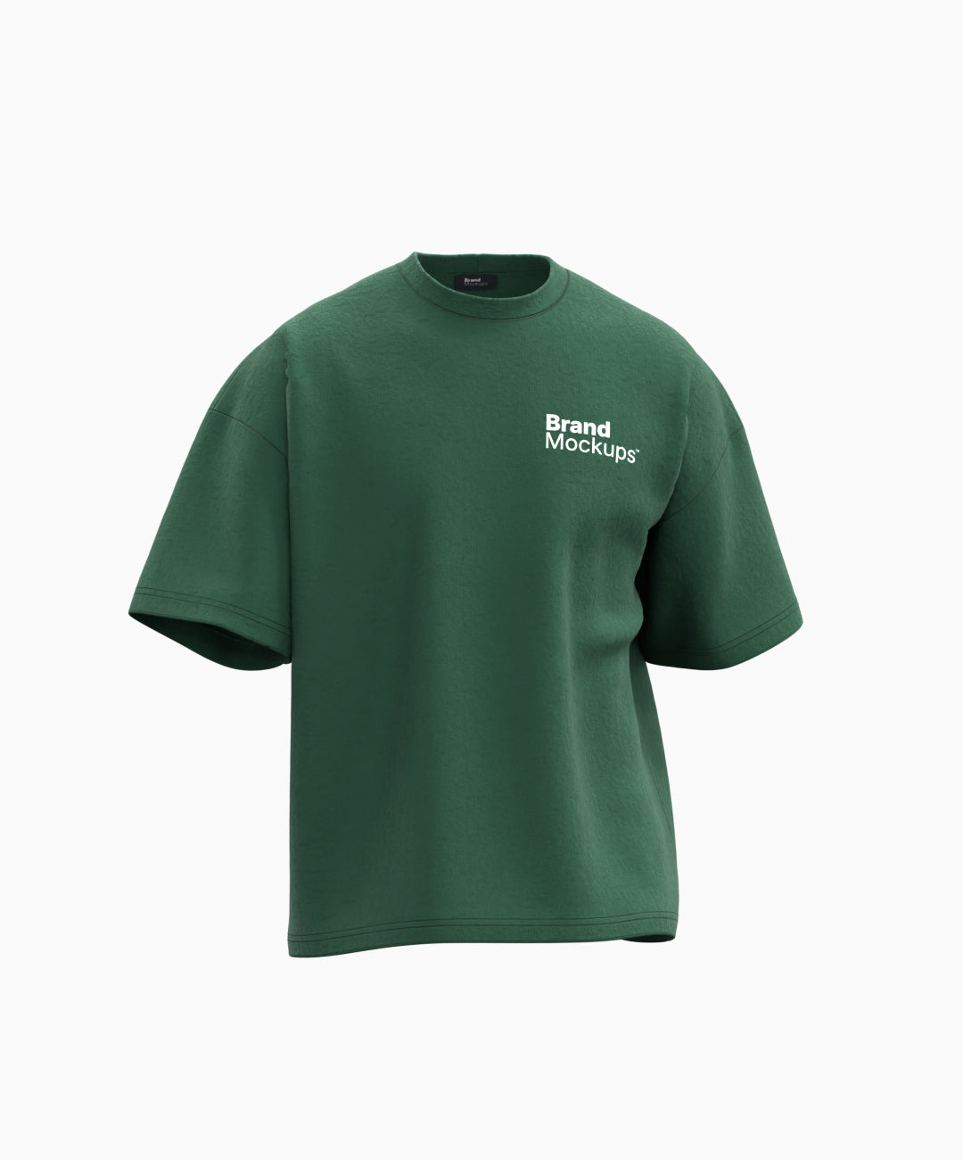 Green t-shirt with 'Brand Mockups' text on a white background