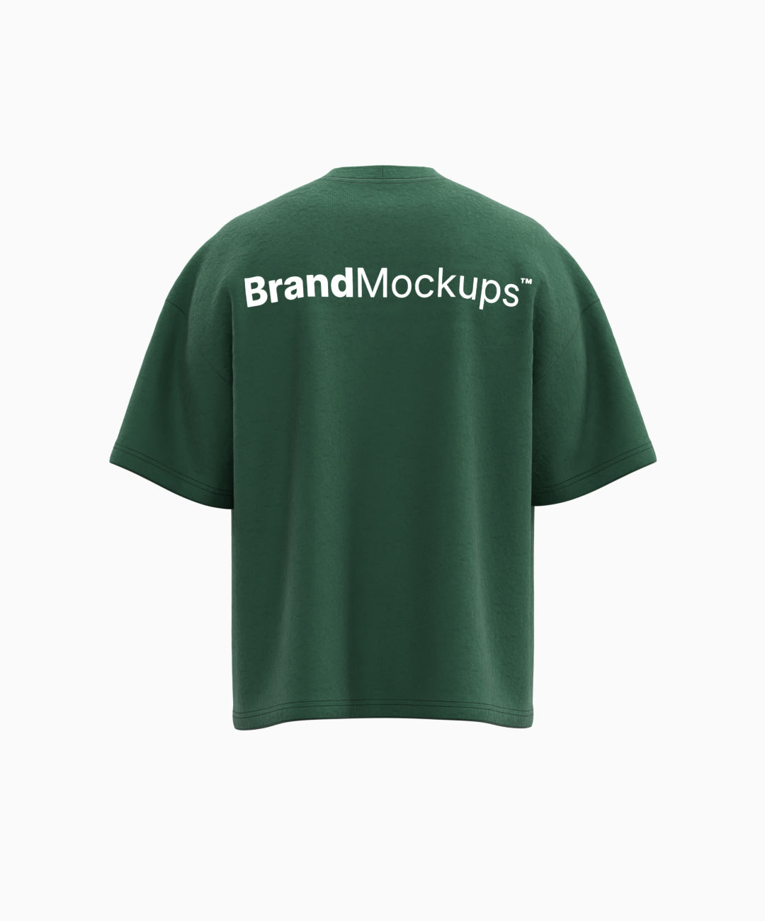 Green t-shirt with 'Brand Mockups' text on the back against a white background