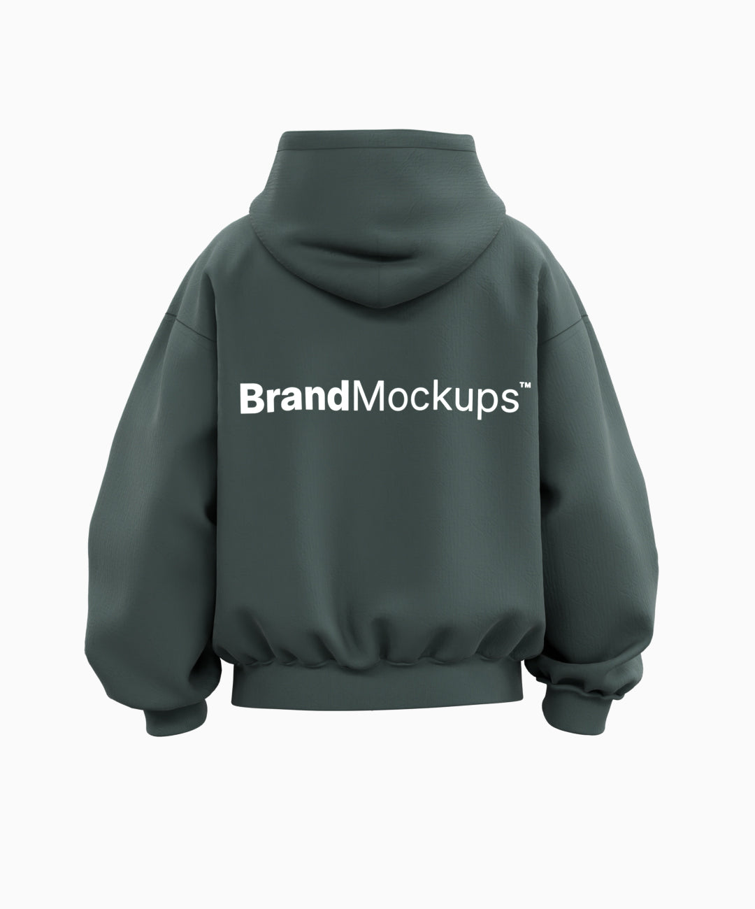 Dark gray hoodie with 'Brand Mockups' text on the back against a white background