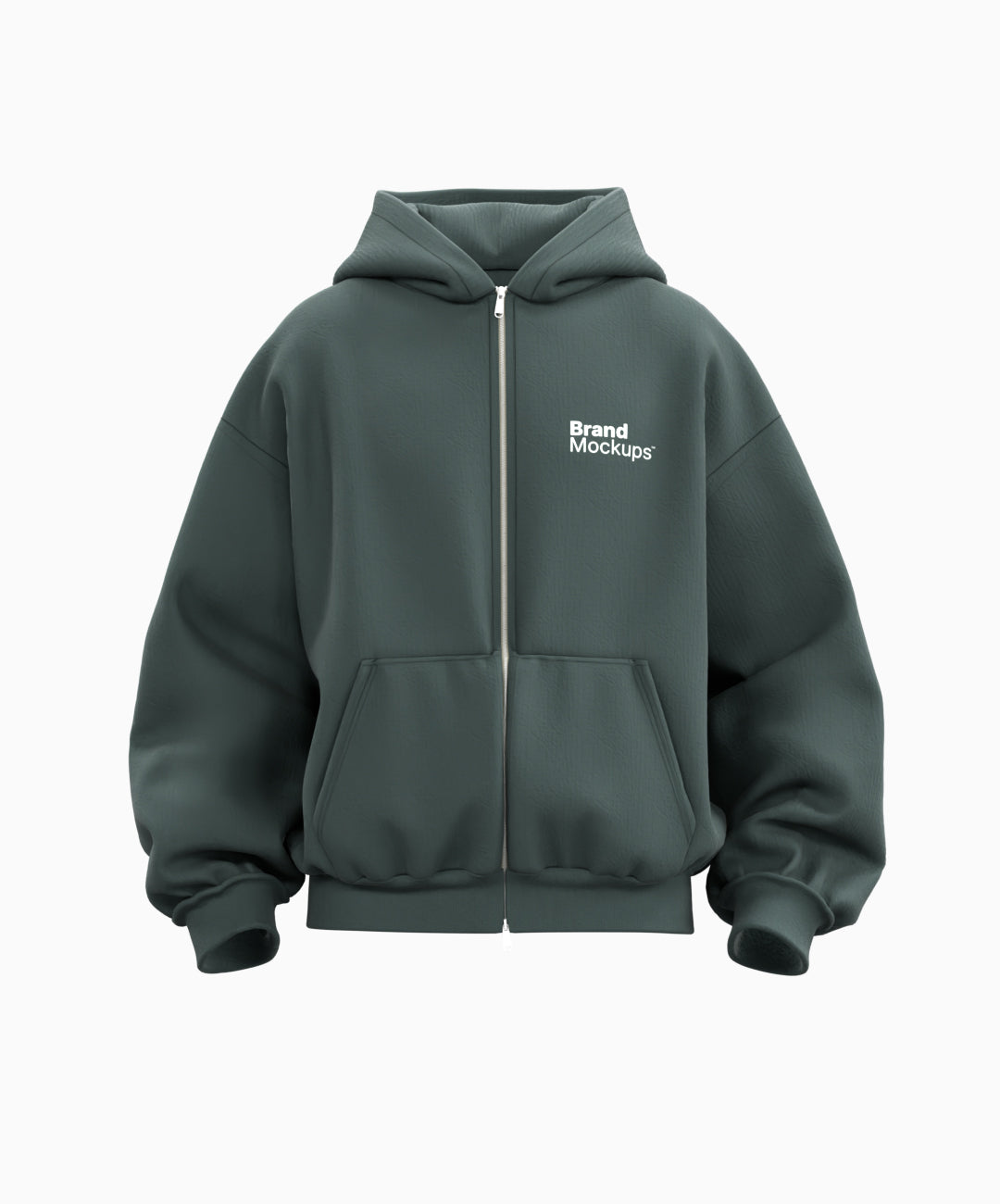 Green hoodie with 'Brand Mockups' text on a white background