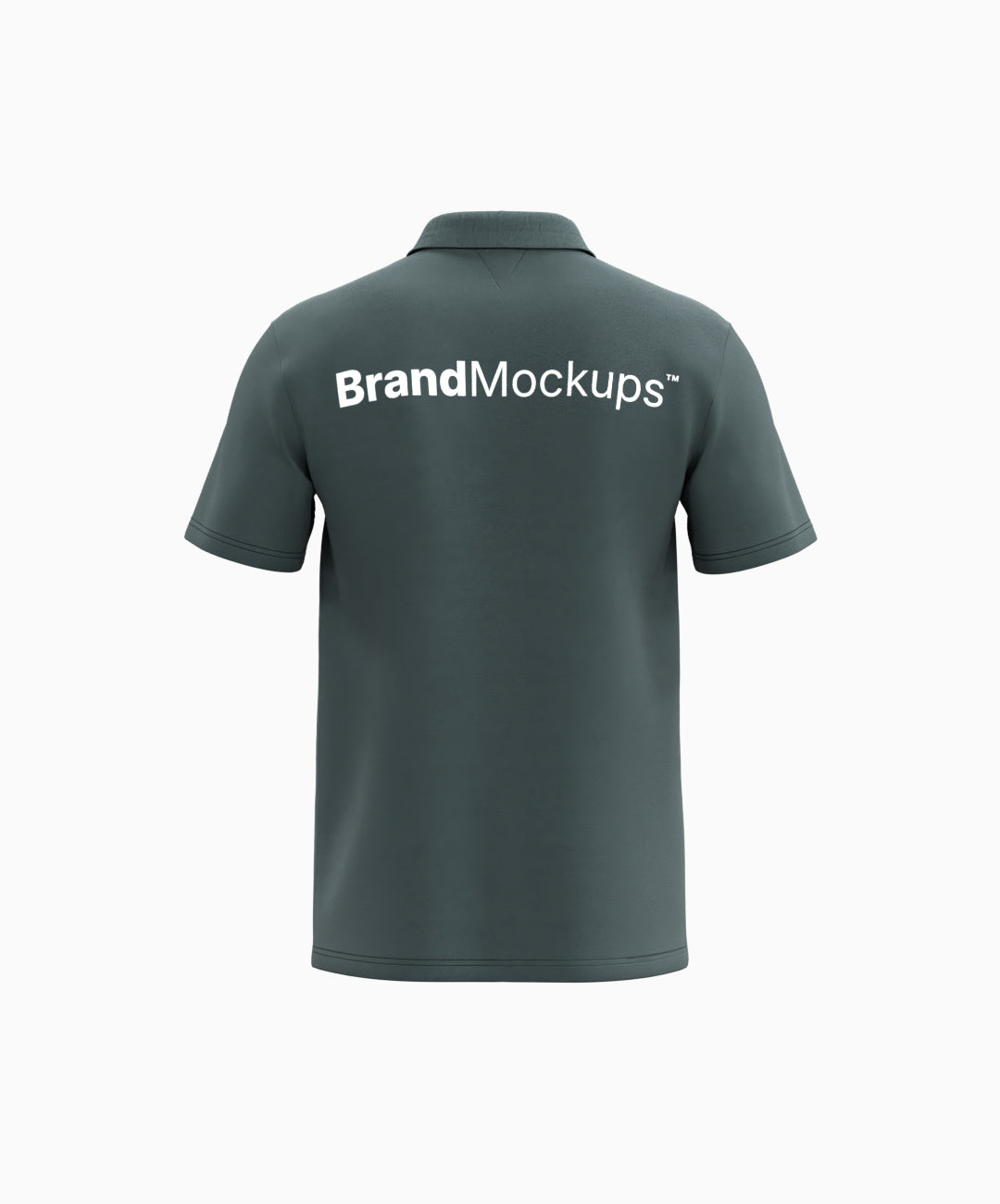 Green polo shirt with 'Brand Mockups' logo on the back against a white background
