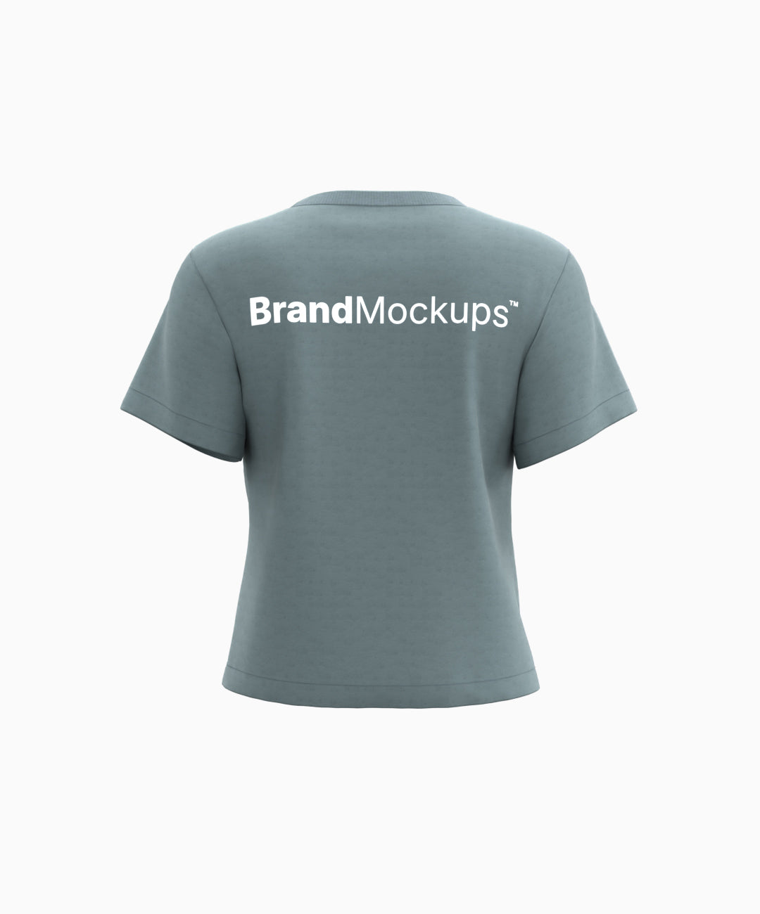 Gray t-shirt with 'Brand Mockups' text on the back against a white background