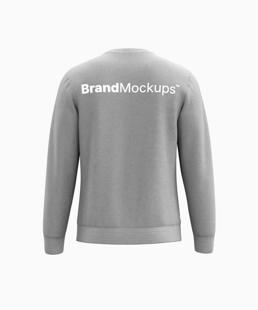 Gray sweatshirt with 'Brand Mockups' text on the back against a white background