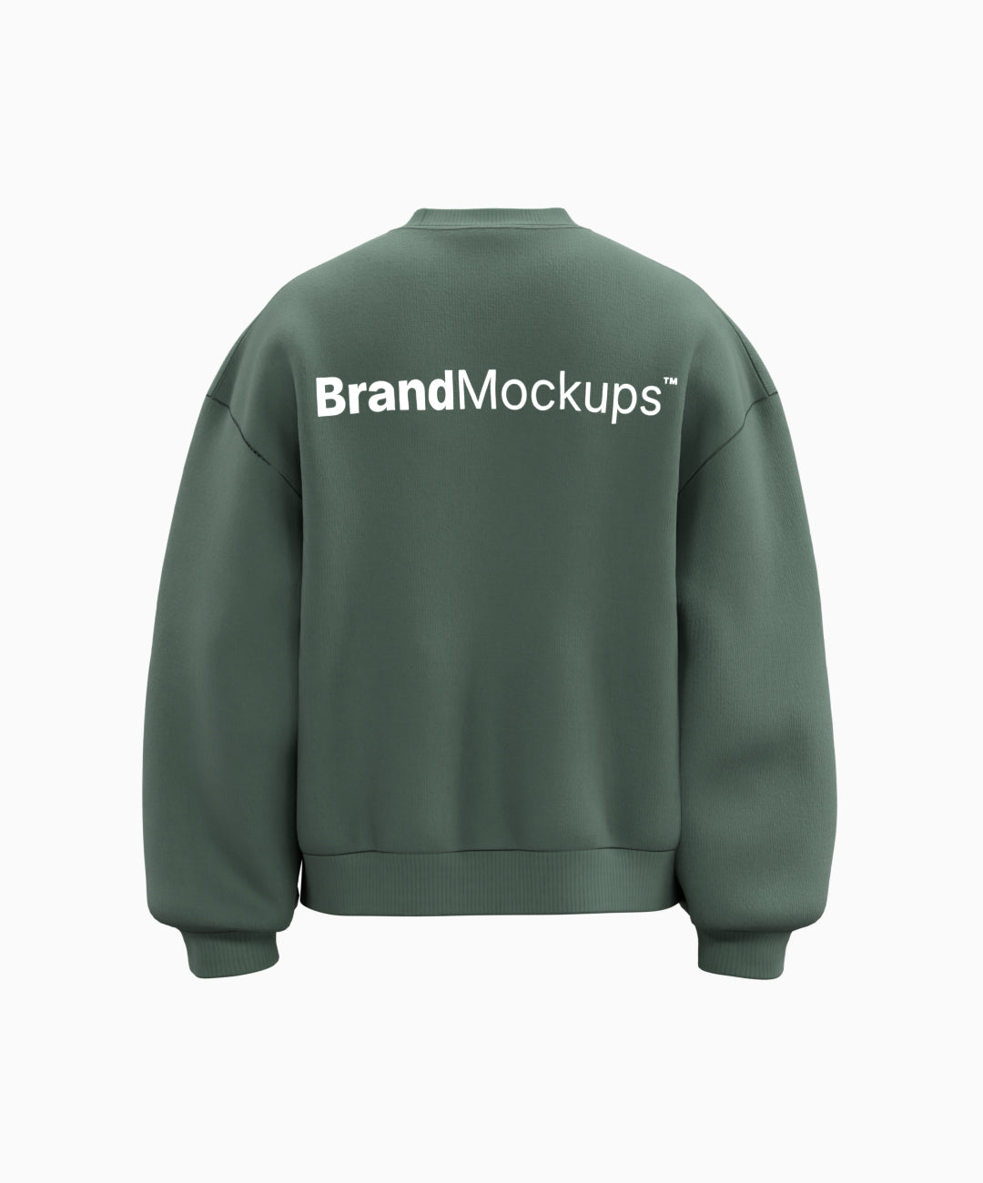 Green sweatshirt with 'Brand Mockups' text on the back against a white background