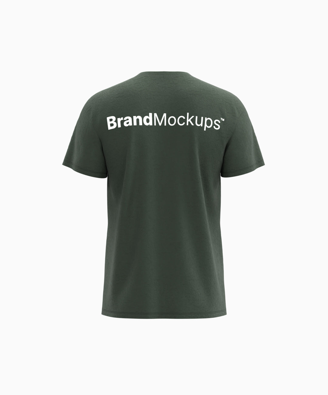 Green t-shirt with 'Brand Mockups' text on the back against a white background