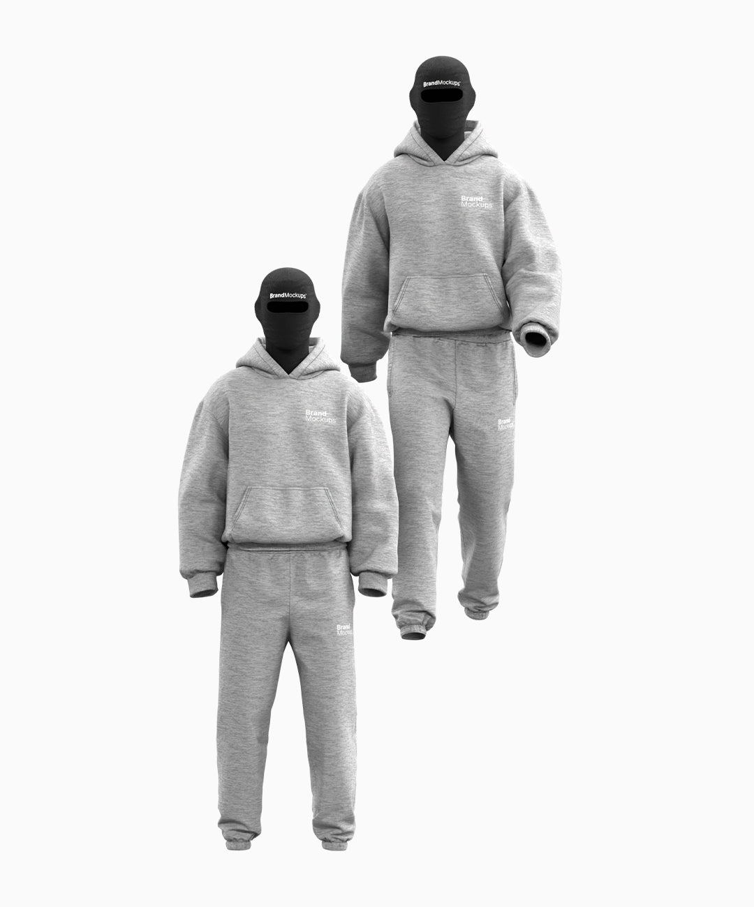 Gray tracksuit with matching hoodie and pants on a white background