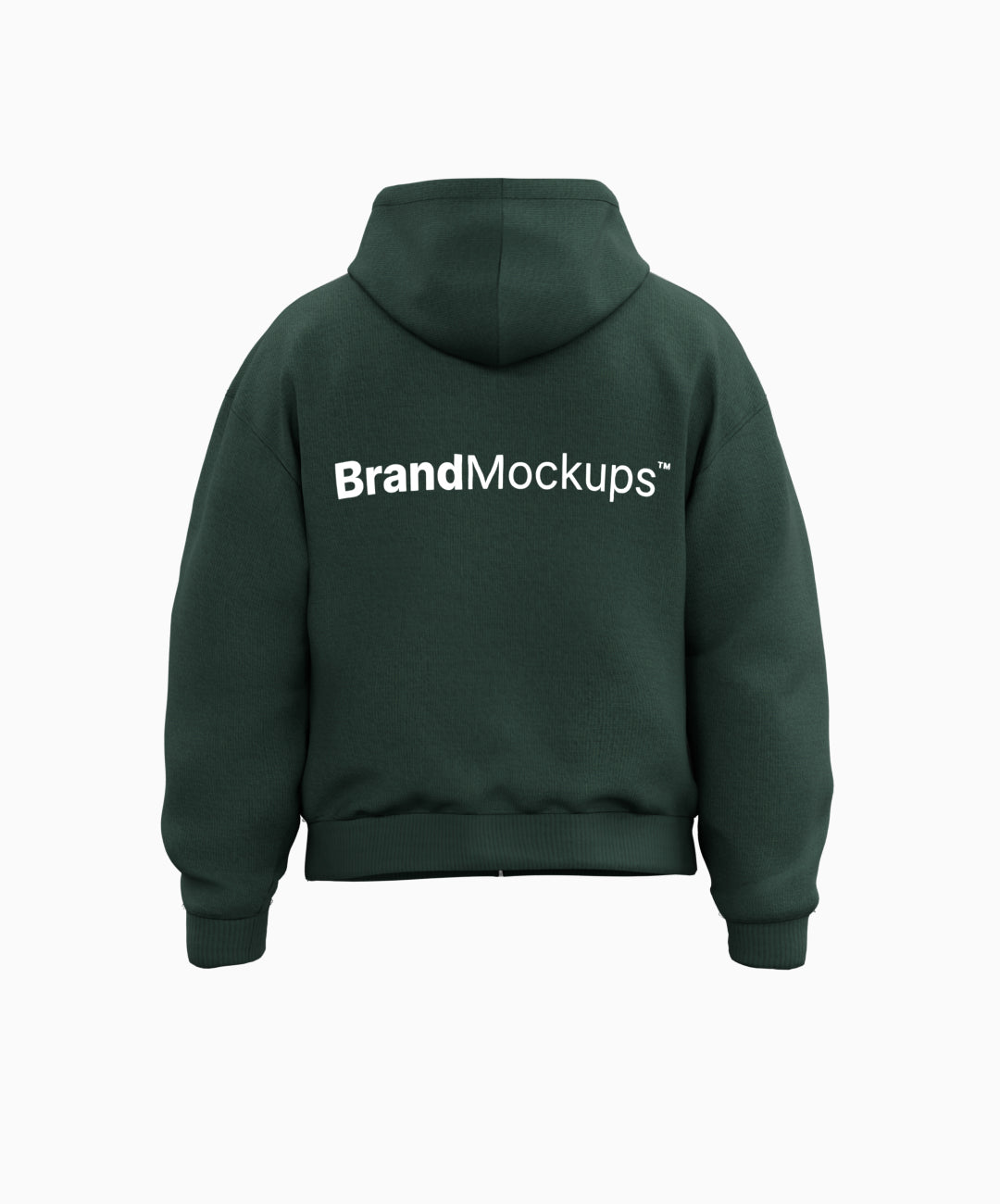 Green hoodie with 'Brand Mockups' text on the back against a white background