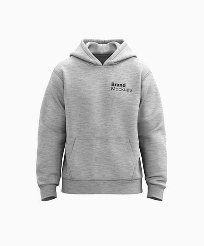 Gray hoodie with 'Brand Mockups' text on a white background