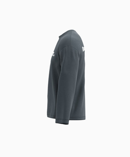 Dark gray long-sleeve shirt with a brand logo on a white background