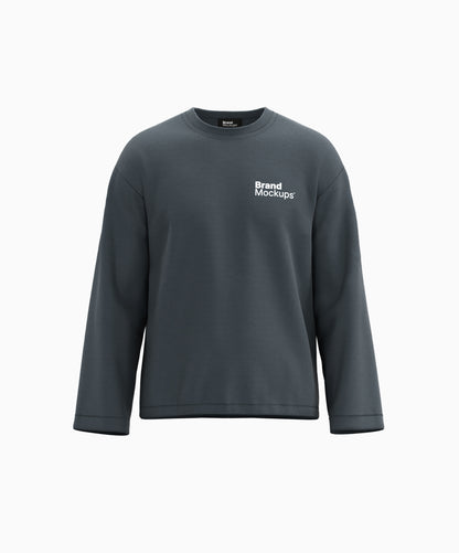 Gray long-sleeve shirt with 'Brand Mockups' text on a white background