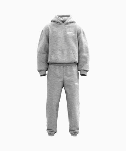 Gray hoodie and pants set on a white background