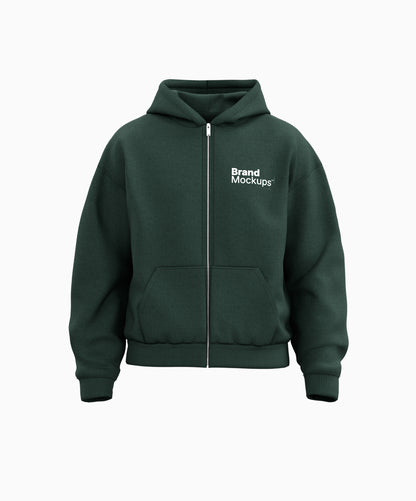 Green hoodie with a brand mockup on a white background