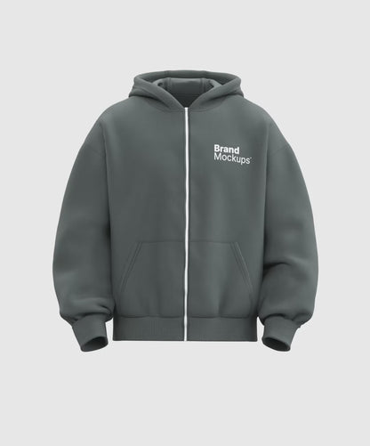 Rotating gray hoodie with a brand logo on a white background
