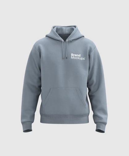 Rotating gray hoodie with 'Brand Mockups' text on a white background