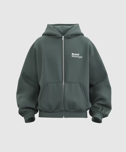 Rotating green hoodie with 'Brand Mockups' text on a white background